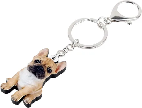 Vista 3 de NEWEI - Llaveros de acrílico para perro, diseño de bulldog francés
