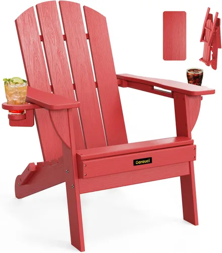 Vista 14 de Silla Adirondack Plegable, Sillas Adirondack de Plástico con Textura de Madera con 2 Portavasos, Silla para Hoguera de HDPE Resistente a
