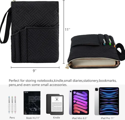 Vista 2 de Funda de libro APLUFINE con cremallera, protector de libro acolchado de 11"X9", fundas de libro acolchadas lavables para libros de tapa blanda
