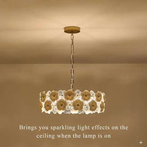 Vista 5 de Lámpara moderna de cristal de flores de 20 "6 luces de oro colgante