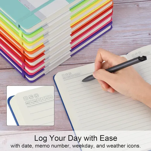 Vista 7 de ZCZN Paquete de 8 cuadernos de diario de tapa dura, 5.5"x8.3", tapa dura, 8 colores, diarios rayados A5 para tomar notas, escritura, diario