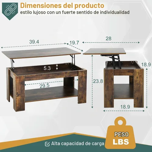 Vista 2 de PayLessHere Mesa de Centro con Tapa Elevable Mesas de Centro con Compartimento Oculto y Estante de Almacenamiento Tablero de Madera Elevable Mesa