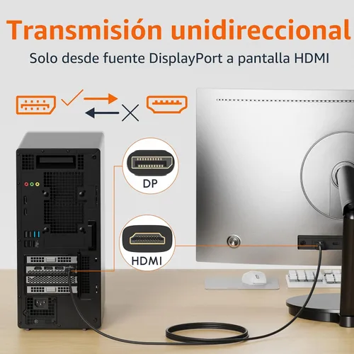 Vista 5 de Amazon Basics Cable DisplayPort a HDMI, unidireccional, 1080p, 1920x1200, 4K @60Hz, funciona con computadoras de escritorio y portátiles habilitadas