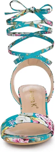 Vista 2 de Allegra K Sandalias de tacón de bloque para mujer con cordones