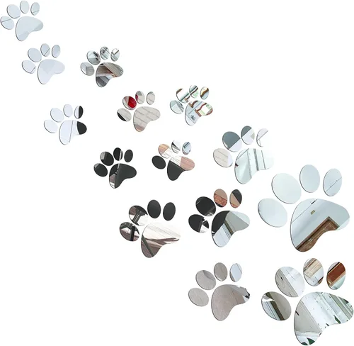 Vista 8 de Tenare 14 calcomanías de espejo con estampado de patas de perro, calcomanías de espejo acrílico, removibles, decoración de pared para baño, sala