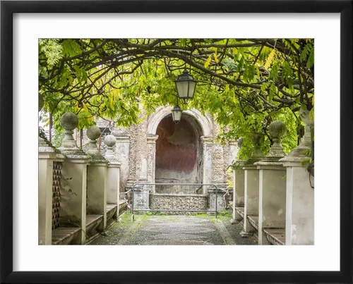 Vista 2 de ART.COM Impresión fotográfica de pared Italia, Lazio, Tivoli, Villa d'Este. Pasarela en los jardines de Villa d'Este. sobre marco negro por Julie