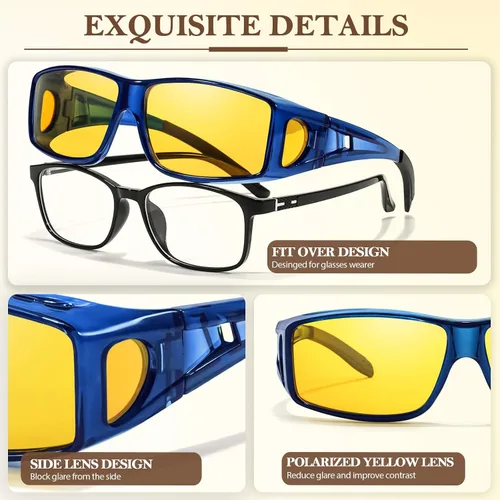 Vista 7 de FIMILU Paquete de 2 lentes de visión nocturna para mujeres y hombres, lentes polarizados para conducción nocturna antirreflejos para noche 0311