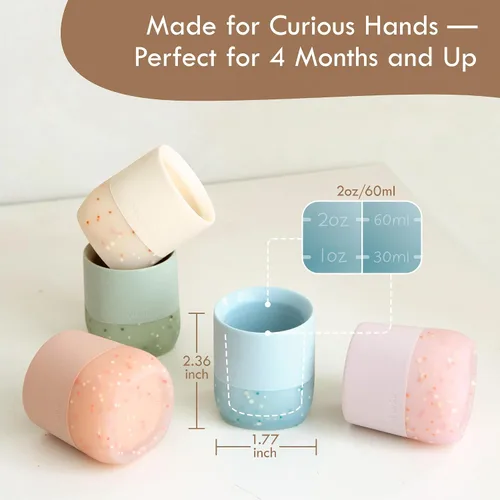 Vista 7 de Taza de silicona Moonkie para bebés 4 meses+ Pequeña taza de entrenamiento abierta para bebés con confeti Esencial para el destete guiado por