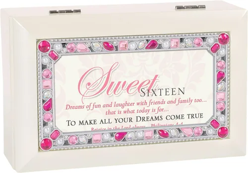 Vista 3 de Cottage Garden Sweet Sixteen All Your Dreams - Caja de música de marfil mate con texto en inglés All Your Dreams