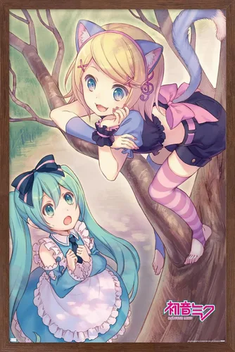 Vista 10 de Trends International Hatsune Miku - Póster de pared de Hatsune y Kagamine Versión enmarcada Barnwood