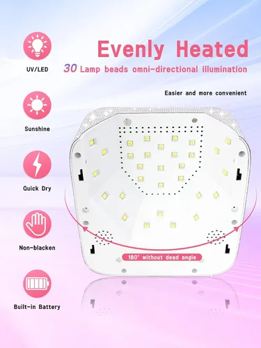 Vista 4 de Hongfa - Lámpara de uñas inalámbrica, secador de uñas LED UV recargable para esmalte de gel con pantalla LCD, sensor automático y 5 ajustes