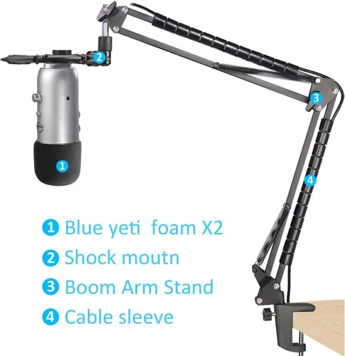 Vista 2 de Blue Yeti - Soporte de brazo de tijera con 2 parabrisas de espuma para micrófono Blue Yeti y Yeti Pro YOUSHARES