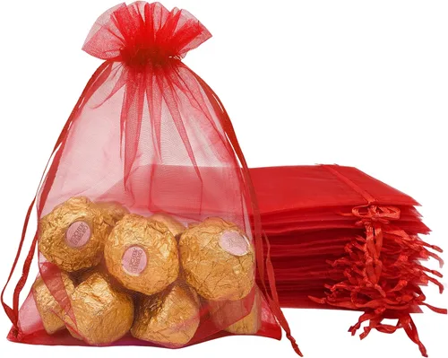Vista 10 de Jexila 120 bolsas de organza transparente de 5 x 7 pulgadas, bolsas de regalo con cordón de malla pequeñas para joyas, bodas, fiestas, baby shower