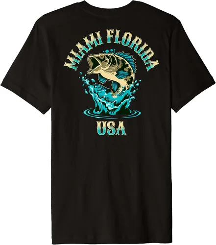 Vista 2 de Miami Florida USA Fishing Design on Front and Back Premium T-Shirt