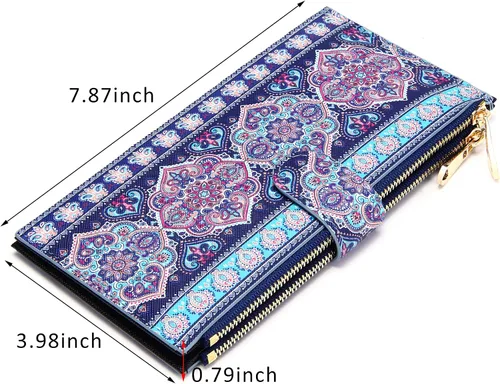 Vista 4 de Badiya Billetera para mujer con bloqueo RFID, multitarjetero, gran capacidad, con bolsillo con cremallera, regalo