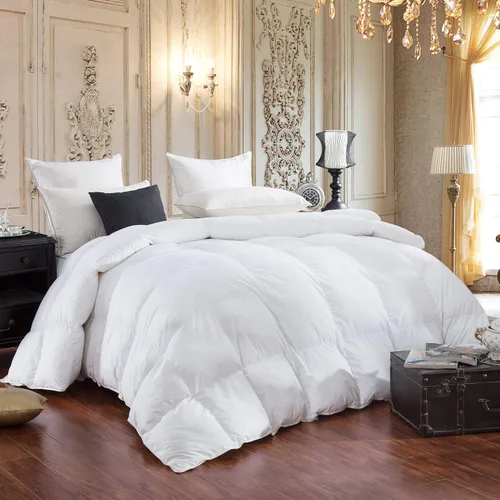 Vista 3 de LUXURIOUS, cobertor tamaño Queen, de 600 hilos de 100% algodón egipcio, con plumas de ganso siberiano, color blanco sólido, potencia de llenado 750