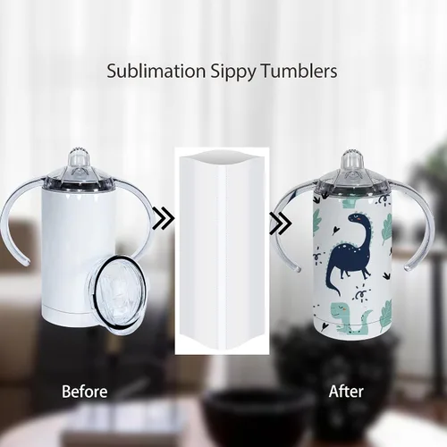 Vista 7 de AGH Paquete de 30 vasos de sublimación de 12 onzas con dos tapas, botella de agua de doble pared de acero inoxidable para niños con asa, vasos
