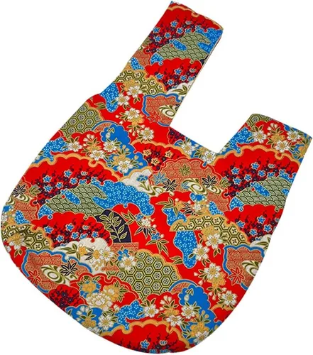 Vista 7 de BAR Elegante bolsa de muñeca de algodón con patrón japonés, bolsa de nudo, bolsa de lona portátil para mujer, mujer