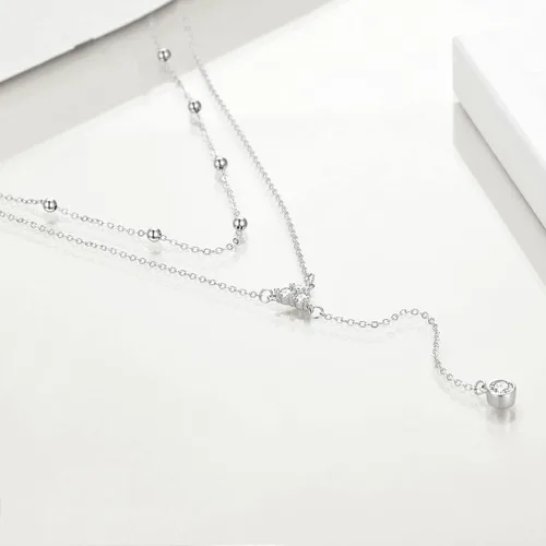 Vista 2 de Lariat - Collar en capas de plata de ley 925 gargantilla en capas en Y regalos de joyería de Navidad para mujer