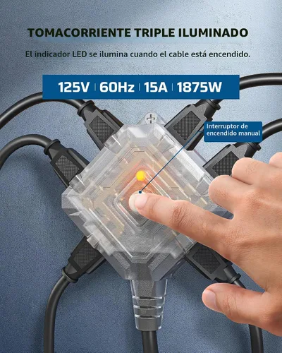 Vista 3 de DEWENWILS - Carrete de cable de extensión retráctil de 60 pies con 6 tomas de tierra, cable de alimentación resistente con tapón de bloqueo