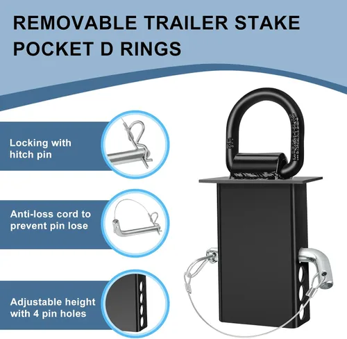 Vista 5 de 4 Paquetes de Anillos en D de Bolsillo de Estaca, Anclajes de Amarre de Anillo en D para Remolque de Servicio Pesado, Ajustables con Cordón