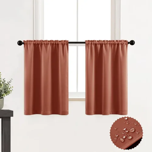 Vista 20 de XTMYI Cortinas pequeñas para ventana de sótano, cenefas opacas para oscurecer la habitación para sala de estar, juego de 2 unidades, beige natural