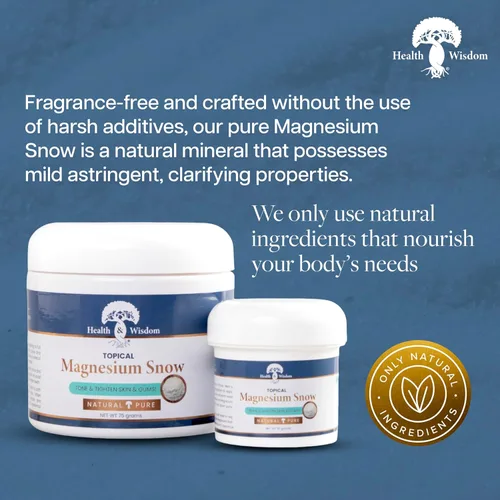 Vista 4 de Health and Wisdom Magnesium Snow - Polvo de carbonato de magnesio fino para el cuidado facial, corporal y bucal - Absorción mejorada para tonificar