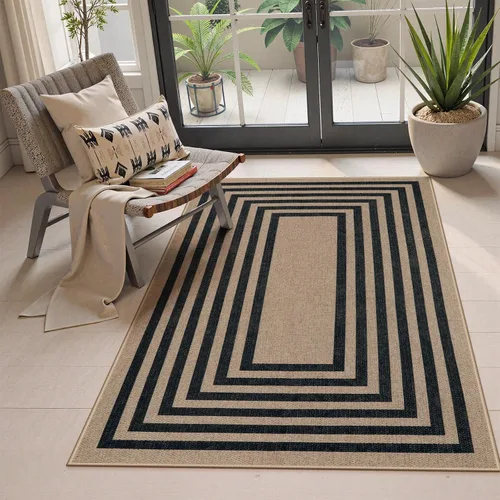 Vista 100 de Lahome Tapetes geométricos para puerta de interior para entrada, alfombra antideslizante lavable de 2 x 3 negro / neutro