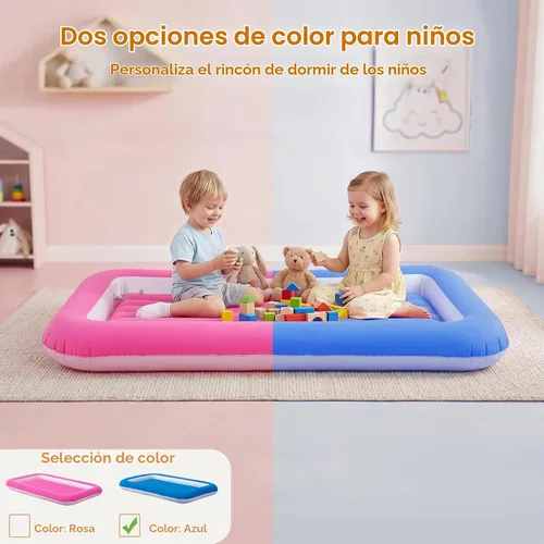 Vista 8 de Cama de aire para niños, colchón inflable para viaje de bebé con laterales, azul