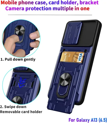 Vista 2 de Funda tipo cartera para Galaxy A13 (5G), ranura para tarjeta de crédito, diseño portátil, resistente de doble capa acolchada de goma protectora