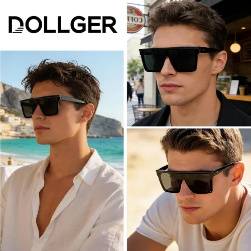 Vista 4 de Dollger - Gafas de sol cuadradas de gran tamaño para mujer y hombre, de moda, armazón negro con parte superior plana