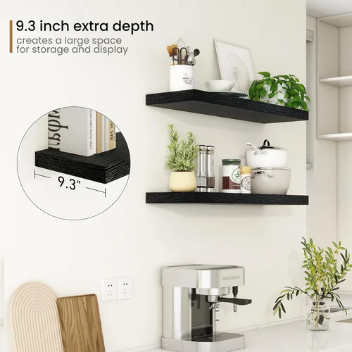 Vista 5 de Fun Memories Estantes flotantes – Estante de pared de 9.3 pulgadas de profundidad para decoración y almacenamiento – Estantería de exhibición