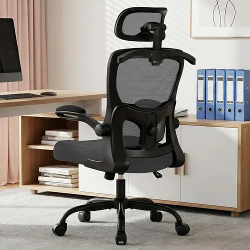 Vista 14 de AreShark Silla de Oficina Ergonómica con Soporte Lumbar Ajustable y Gancho para Respaldo, Silla de Malla Transpirable con Respaldo Alto y Ruedas