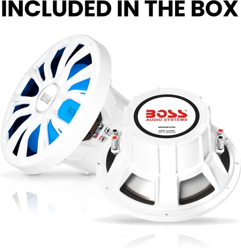 Vista 6 de BOSS Audio Systems MRGB10W Subwoofer para barco de 10 pulgadas, 800 vatios máximo, bobina de voz dual de 2 ohmios, iluminación multicolor