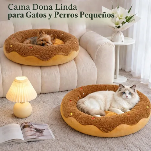 Vista 2 de Cama calmante para gatos de interior, cama lavable para mascotas A-Donut