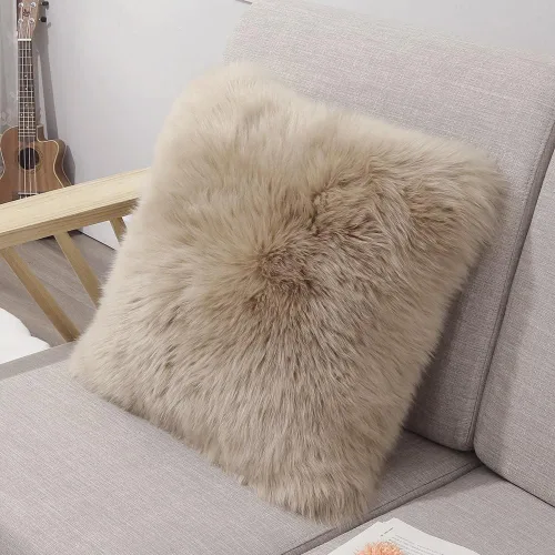 Vista 9 de LLB Fundas de almohada de lana de oveja auténticas para sofá, fundas de almohada decorativas y esponjosas cuadradas, fundas de almohada de 18x18