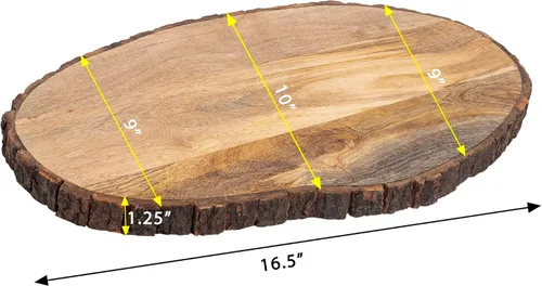 Vista 4 de GoCraft Tabla de cortar ovalada de madera con borde de corteza de árbol Tabla de cortar de madera de mango con borde vivo, preparación y servir