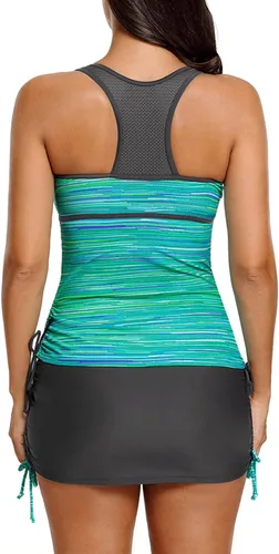Vista 2 de Traje de baño Luvamia con falda y cierre frontal, 2piezas, tankini con espalda cruzada, para mujer