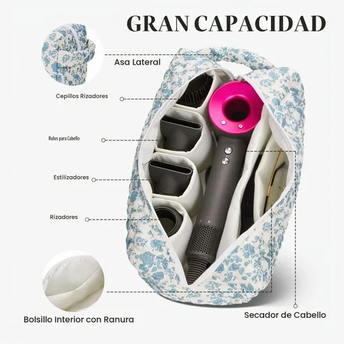 Vista 3 de HiTotes Bolsa de viaje para herramientas para el cabello, compatible con Dyson Airwrap, bonita funda de viaje acolchada para Shark Flexstyle