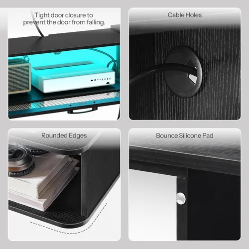 Vista 7 de HOOBRO Soporte de TV flotante con luz LED y toma de corriente para televisores de hasta 65 pulgadas, estante de TV montado en la pared, consola