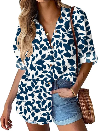 Vista 21 de HOTOUCH Camisa de manga larga con botones de lino para mujer, blusa de algodón casual, holgada, con cuello, para trabajo, de gasa, con bolsillo