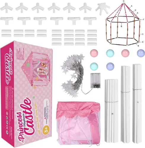 Vista 2 de Tienda de campaña de princesa con luces LED de estrellas, tienda de campaña para niñas, casa de juegos grande para niñas, regalos de juguete
