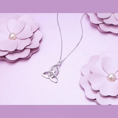 Vista 2 de FLYOW Collar de plata de ley 925 con nudo celta para mujer, regalo de cumpleaños para mamá