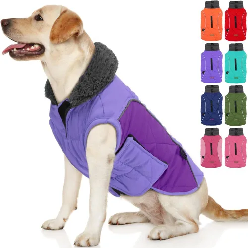 Vista 14 de EMUST Abrigos de invierno para perro, ropa de forro polar para mascotas para clima frío, estilo británico, chaqueta cálida a prueba de viento
