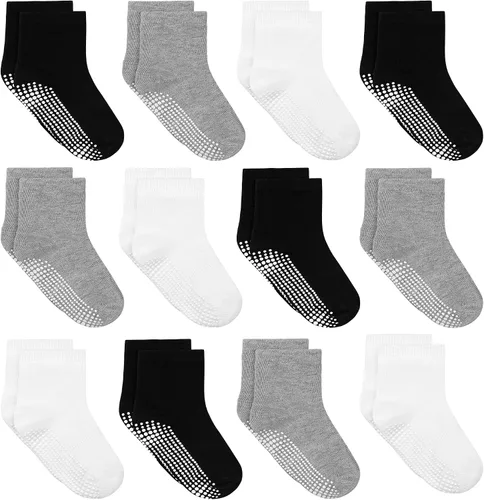 Vista 11 de Tphon Calcetines para Niños Pequeños, Calcetines Antideslizantes para Bebés para Niños y Niñas, 12 Pares de Calcetines para Niños Infantes de 6M-10