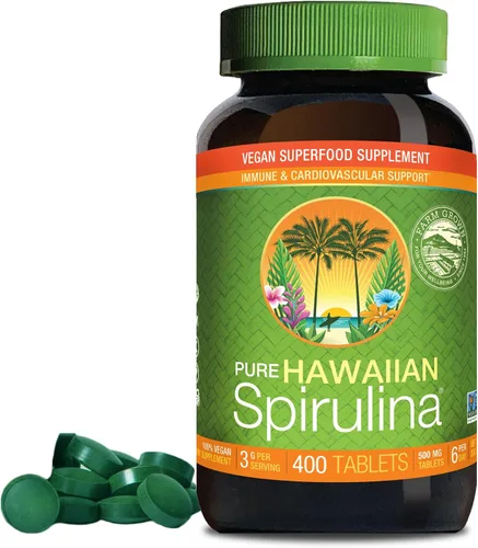 Vista 10 de Nutrex Hawaii Gomitas de espirulina hawaiana pura, sin azúcar, superalimento vegano más vitamina D3, cultivado en granja en Kona, sin OMG, 60