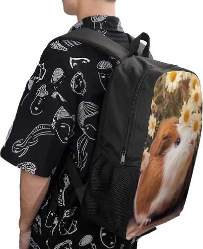 Vista 5 de Mochila para niños con estampado escolar y bolsa de viaje para estudiantes de primaria, adolescentes, niñas y niños, Flores de conejillos de indias