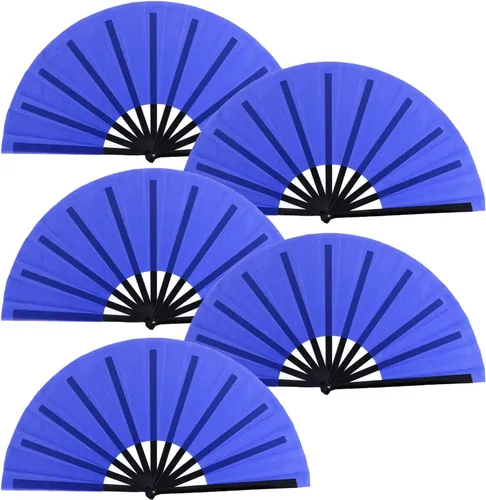 Vista 33 de Huralona Paquete de 5 abanicos plegables grandes de tela para fanáticos de rave, fanáticos chinos de Kung Fu Tai Chi para festivales y danzas