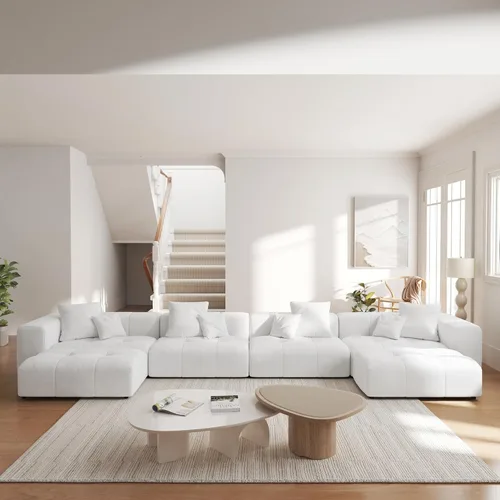 Vista 4 de JACH Sofás seccionales modulares en forma de U de 183.5 pulgadas, sofá moderno de 4 plazas con otomanas chaise, sofás seccionales modernos de Blanco