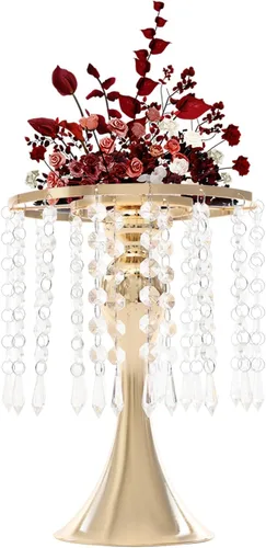 Vista 3 de Juego de 10 portavelas de metal dorado de 10.2 pulgadas de alto, florero, arreglo floral, candelabro, candelabro, portavelas para bodas, fiestas
